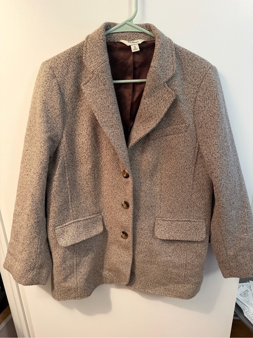 L.L. Bean Wool Cashmere Tweed Blazer Jacket Women’s 14 Brown Tan